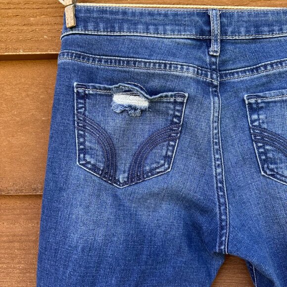 Hollister Embroidered Skinny Distressed MId-Rise Blue Jeans Size 5 - Picture 13 of 14